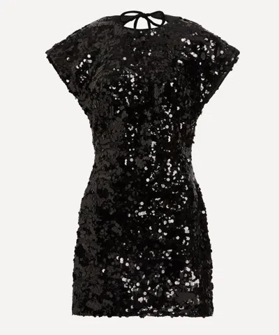 GANNI GANNI WOMEN'S BLACK VELVET SEQUINS MINI DRESS