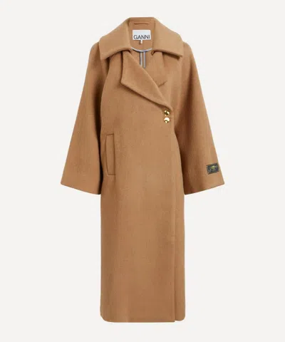 GANNI GANNI WOMEN'S CAMEL WOOL-BLEND COAT