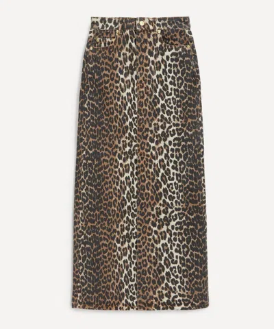 GANNI GANNI WOMEN'S LEOPARD DENIM MAXI SLIT SKIRT