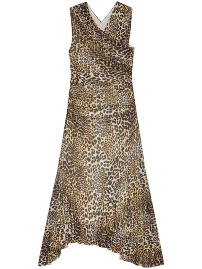 GANNI GANNI WOMEN LEOPARD PRINT MIDI DRESS