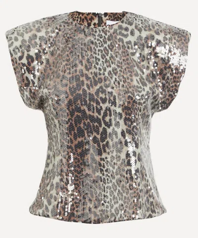 GANNI GANNI WOMEN'S LEOPARD STRETCH SEQUIN BLOUSE