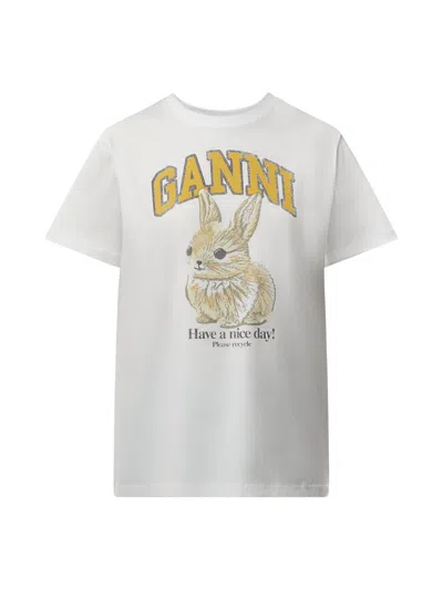 GANNI WOMENS BASIC JERSEY BUNNY RELAXED T-SHIRT