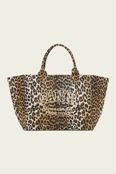 GANNI XXL SHOPPER TOTE IN LEOPARD