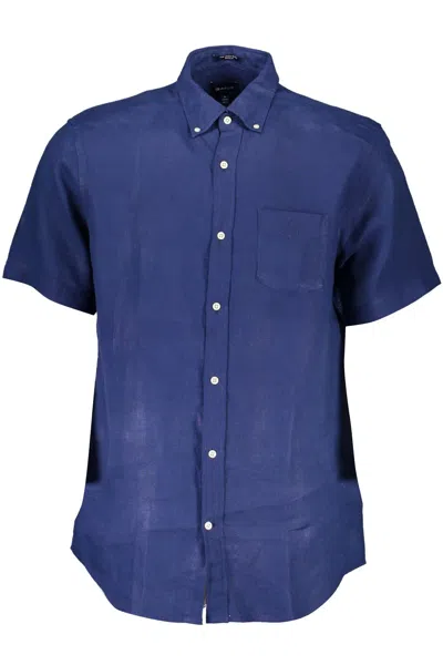 GANT GANT ELEGANT BLUE LINEN BUTTON-DOWN MEN'S SHIRT