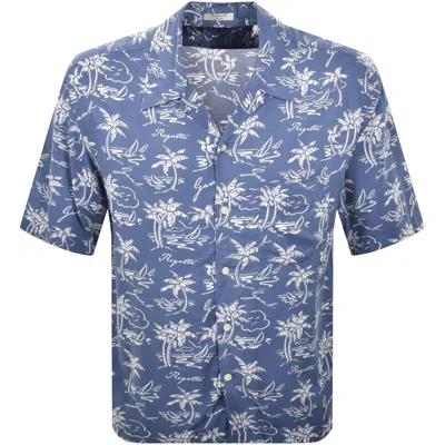 GANT GANT ISLAND PRINT SHORT SLEEVED SHIRT DUSTY NAVY