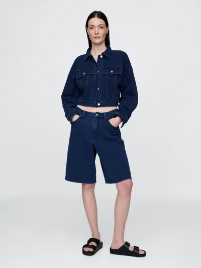 GAP 11" MID RISE FRENCH TERRY DENIM LONGLINE SHORTS