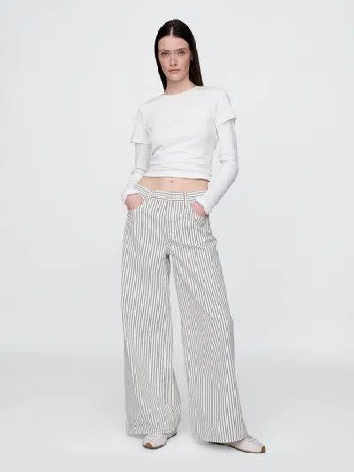 GAP MID RISE DENIM STRIPE BAGGY JEANS