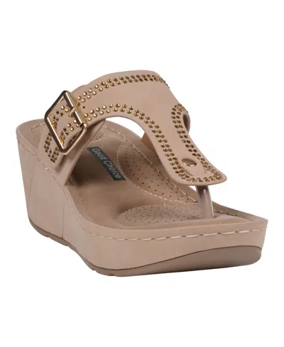 GC SHOES WOMEN'S ALANI EMBELLISHED THONG WEDGE SANDALS