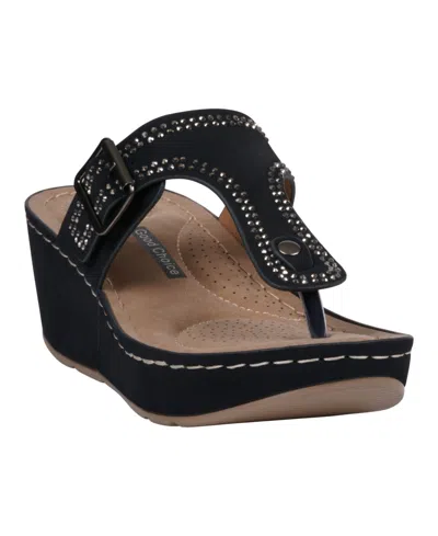 GC SHOES WOMEN'S ALANI EMBELLISHED THONG WEDGE SANDALS