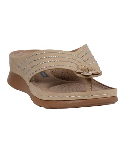 GC SHOES WOMEN'S AMARI FLOWER THONG FLAT SANDALS