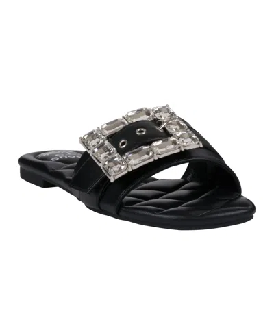 GC SHOES WOMEN'S BIANCA RHINESTONE BUCKLE FLAT SANDALS