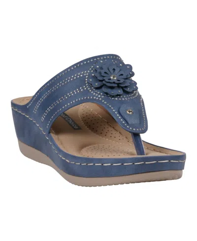 GC SHOES WOMEN'S CORA EMBELLISHED FLORAL WEDGE SANDALS