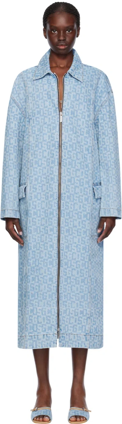 GCDS BLUE MONOGRAM DENIM COAT