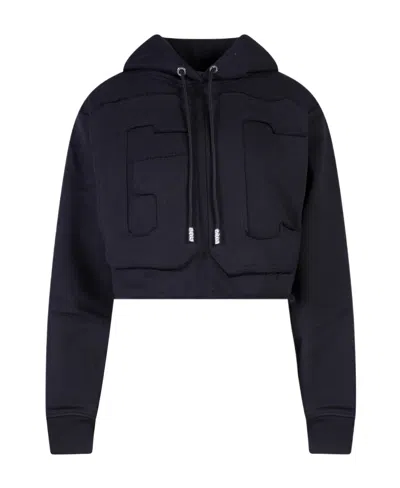 GCDS LOGO-PATCH CROPPED HOODIE