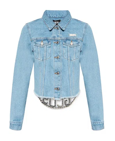 GCDS LOGO-PLAQUE CROPPED DENIM JACKET