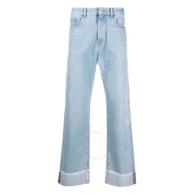 GCDS GCDS RELAXED LASER COTTON DENIM LOGO TROUSERS