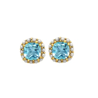GEM BAZAAR JEWELLERY WOMEN'S GOLD / BLUE / WHITE DIANA TOPAZ PEARL EARRINGS