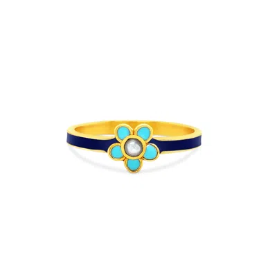GEM BAZAAR JEWELLERY WOMEN'S BLUE / WHITE / GOLD FLEURY NAVY RING