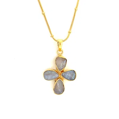 GEM BAZAAR JEWELLERY WOMEN'S GOLD / WHITE MOONSTONE CROSS PENDANT