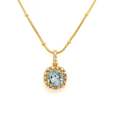 GEM BAZAAR JEWELLERY WOMEN'S WHITE / GOLD / BLUE DIANA TOPAZ PEARL PENDANT & CHAIN