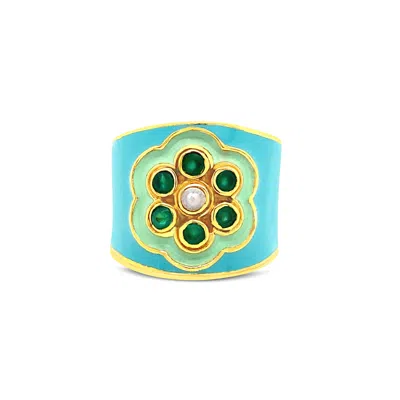 GEM BAZAAR JEWELLERY WOMEN'S WHITE / GREEN GREEN BLOSSOM RING