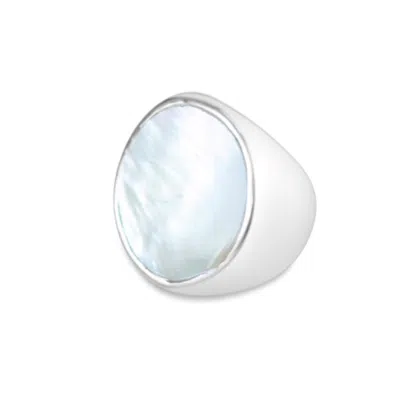 GEM BAZAAR JEWELLERY WOMEN'S WHITE / SILVER FLAT WHITE RING