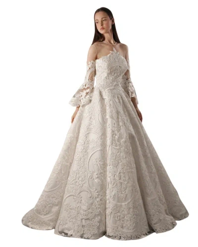 GEMY MAALOUF GEMY MAALOUF BELL-SHAPED SLEEVES WIDE GOWN - BRIDAL