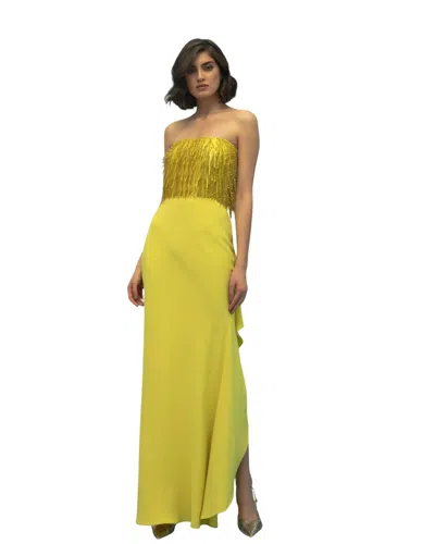 GEMY MAALOUF GEMY MAALOUF EMBELLISHED LIME DRESS - LONG DRESSES