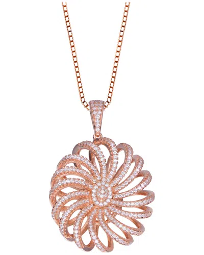 GENEVIVE GENEVIVE 14K ROSE GOLD VERMEIL CZ 3D FLOWER NECKLACE