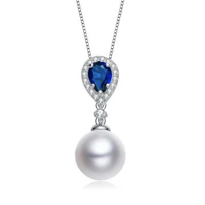 GENEVIVE JEWELRY WOMEN'S WHITE / SILVER / BLUE STERLING SILVER PENDANT WITH CUBIC ZIRCONIA AND FRESHWATER PEARL