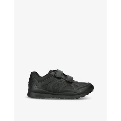 GEOX BLACK KIDS' PAVEL LOGO-EMBOSSED WOVEN LOW-TOP TRAINERS