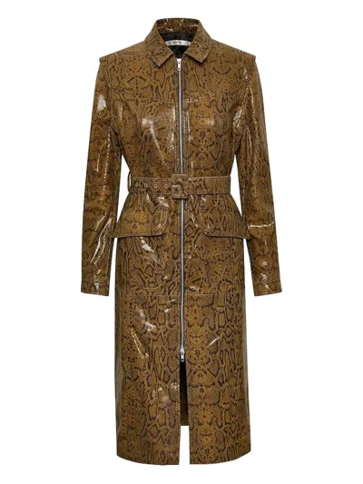 GESTUZ COLETTE SNAKESKIN-PRINT BELTED MIDI DRESS