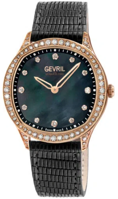 GEVRIL GEVRIL WOMEN'S 10257 MORCOTE DIAMOND MOP DIAL SWISS QUARTZ LEATHER WATCH