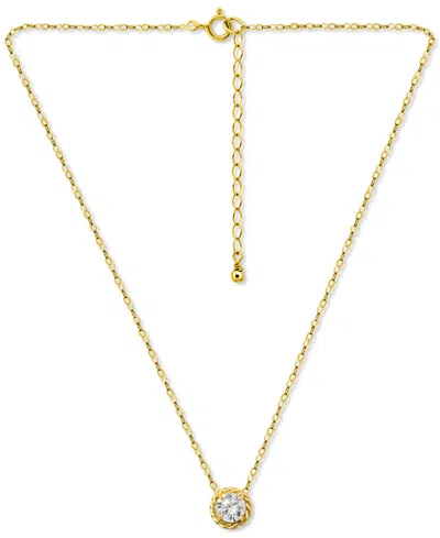 GIANI BERNINI (1 1/4 CTTW) 6MM ROUND CUBIC ZIRCONIA WITH POLISHED ROPE STYLE BORDER NECKLACE. 16" + 2" EXTENDER. 1
