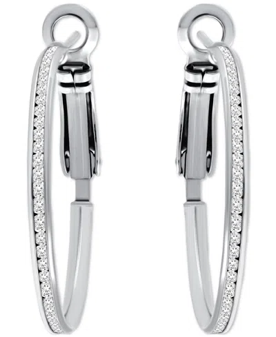 GIANI BERNINI CUBIC ZIRCONIA CHANNEL-SET MEDIUM HOOP EARRINGS, 1.18", EXCLUSIVELY AT MACY'S