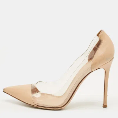 GIANVITO ROSSI BEIGE LEATHER AND PVC PLEXI POINTED TOE PUMPS SIZE 39