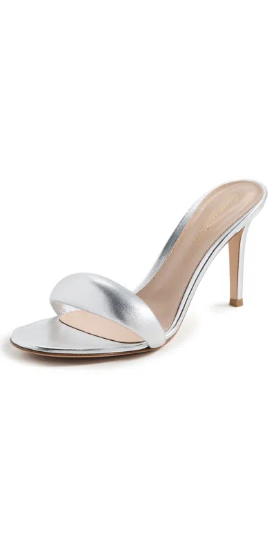 GIANVITO ROSSI BIJOUX MULES 85MM NAPPA SILK SILVER