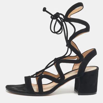 GIANVITO ROSSI BLACK SUEDE GLADIATOR BLOCK HEEL SANDALS SIZE 39