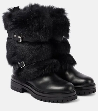 GIANVITO ROSSI MAVERICK LEATHER AND SHEARLING BIKER BOOTS