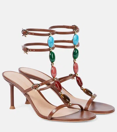 GIANVITO ROSSI SHANTI 70 EMBELLISHED LEATHER SANDALS