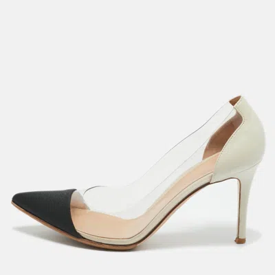 GIANVITO ROSSI TRICOLOR FABRIC AND LEATHER PLEXI PUMPS SIZE 39