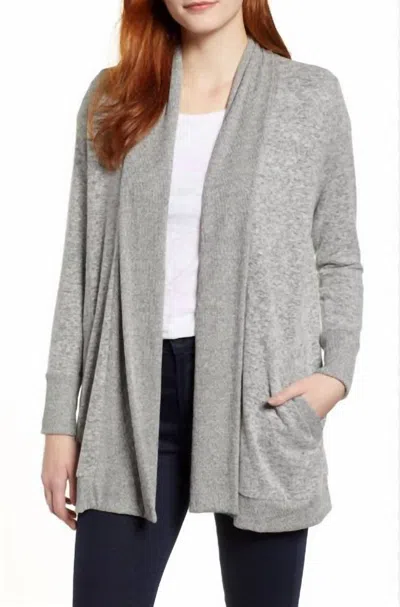 GIBSON COZY RIBBED KNIT OPEN FRONT SWEATER IN GRAY