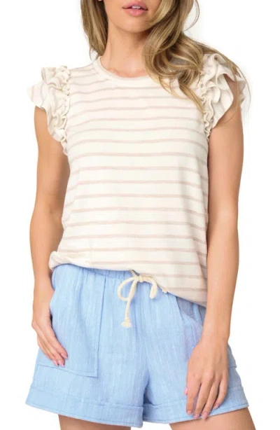 GIBSONLOOK GIBSONLOOK BUTTERFLY STRIPE RUFFLE CAP SLEEVE TOP
