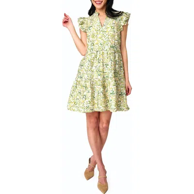 GIBSONLOOK GIBSONLOOK PRINT FLUTTER SLEEVE TIERED DRESS