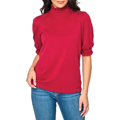 GIBSONLOOK GIBSONLOOK RUFFLE MOCK NECK PUFF SLEEVE SWEATER