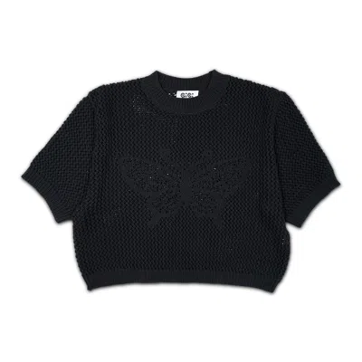 GIGI KNITWEAR WOMEN'S BUTTERFLY COTTON KNIT T-SHIRT IN BLACK