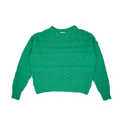 GIGI KNITWEAR WOMEN'S CABLE CREWNECK SWEATER IN EMERALD GREEN