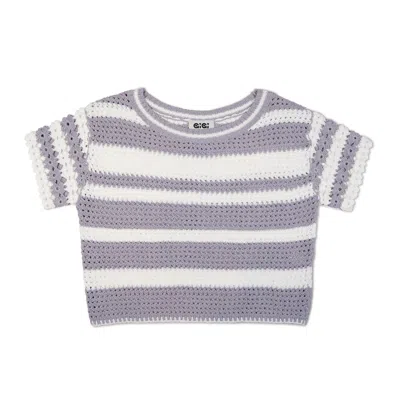 GIGI KNITWEAR WOMEN'S FLOWER COTTON T-SHIRT IN LAVENDER & WHITE