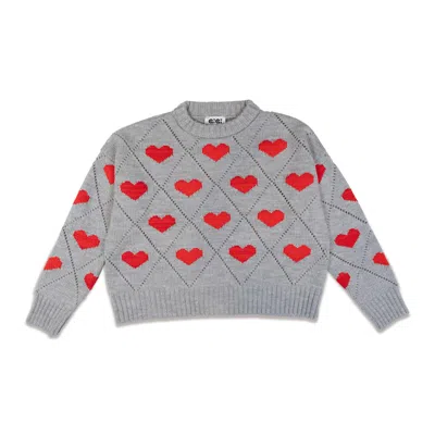 GIGI KNITWEAR WOMEN'S LOVE SWEATER IN GREY & RED