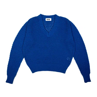 GIGI KNITWEAR WOMEN'S MESH COTTON SWEATER IN COBALT BLUE